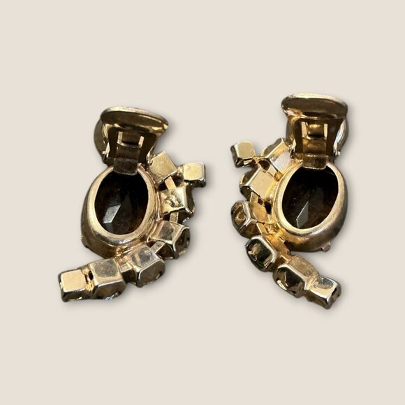 Vintage Estate Clip-On Earrings With Brown & light yellow Rhinestones - Picture 4 of 6